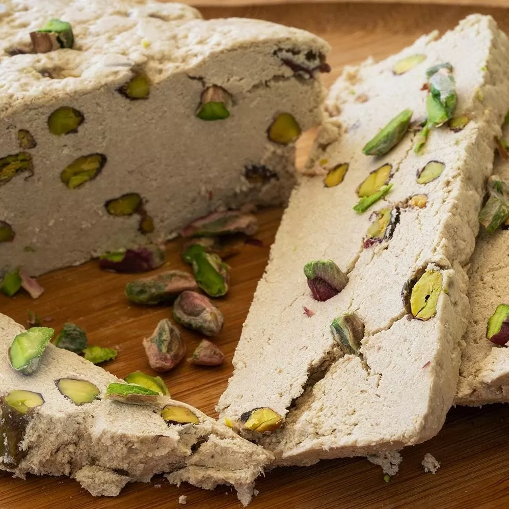 Haci-Bekir-Turkish-Tahini-Halva-with-Pistachio.jpg Turkish Tahini Halva with Pistachio, Haci Bekir - Image 1