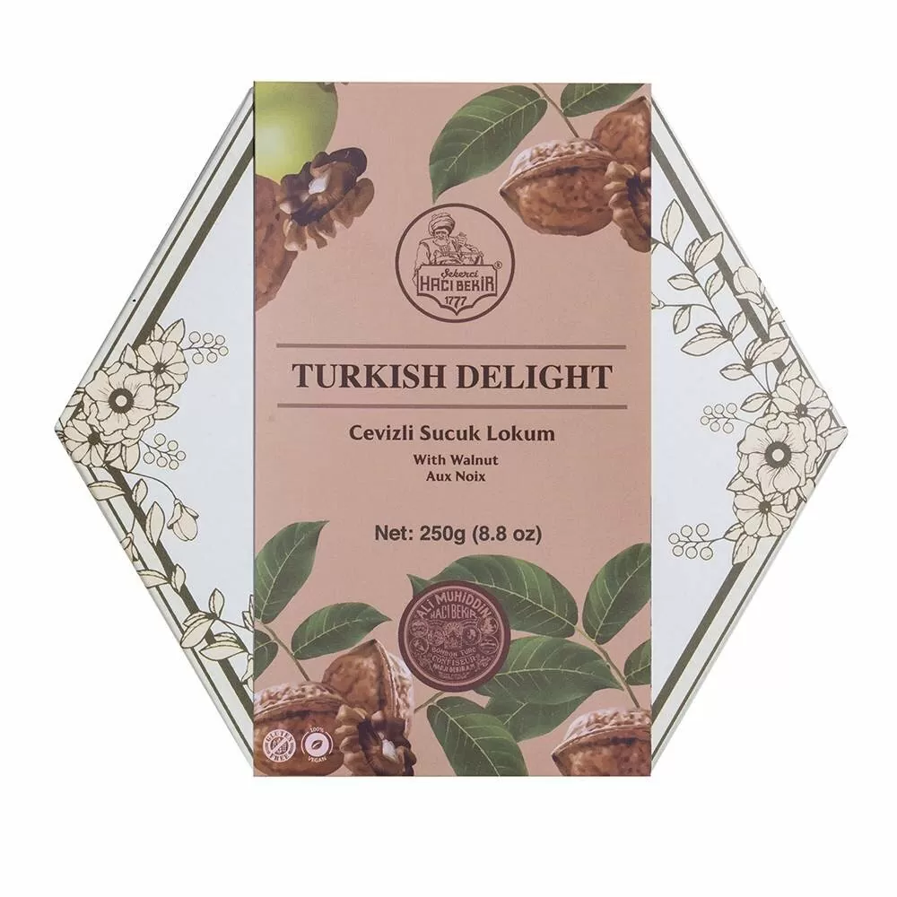 Turkish-Delight-with-Walnut.jpg Turkish Delight with Walnut 250G, Haci Bekir - Image 1