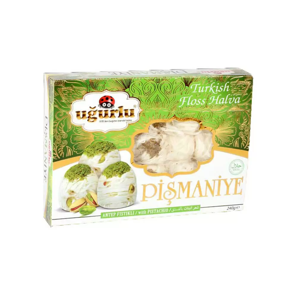 Türkisch-Pismaniye-mit-Pistazie-240G.jpg Türkische Pismaniye mit Pistazien, 240 g – Bild 1